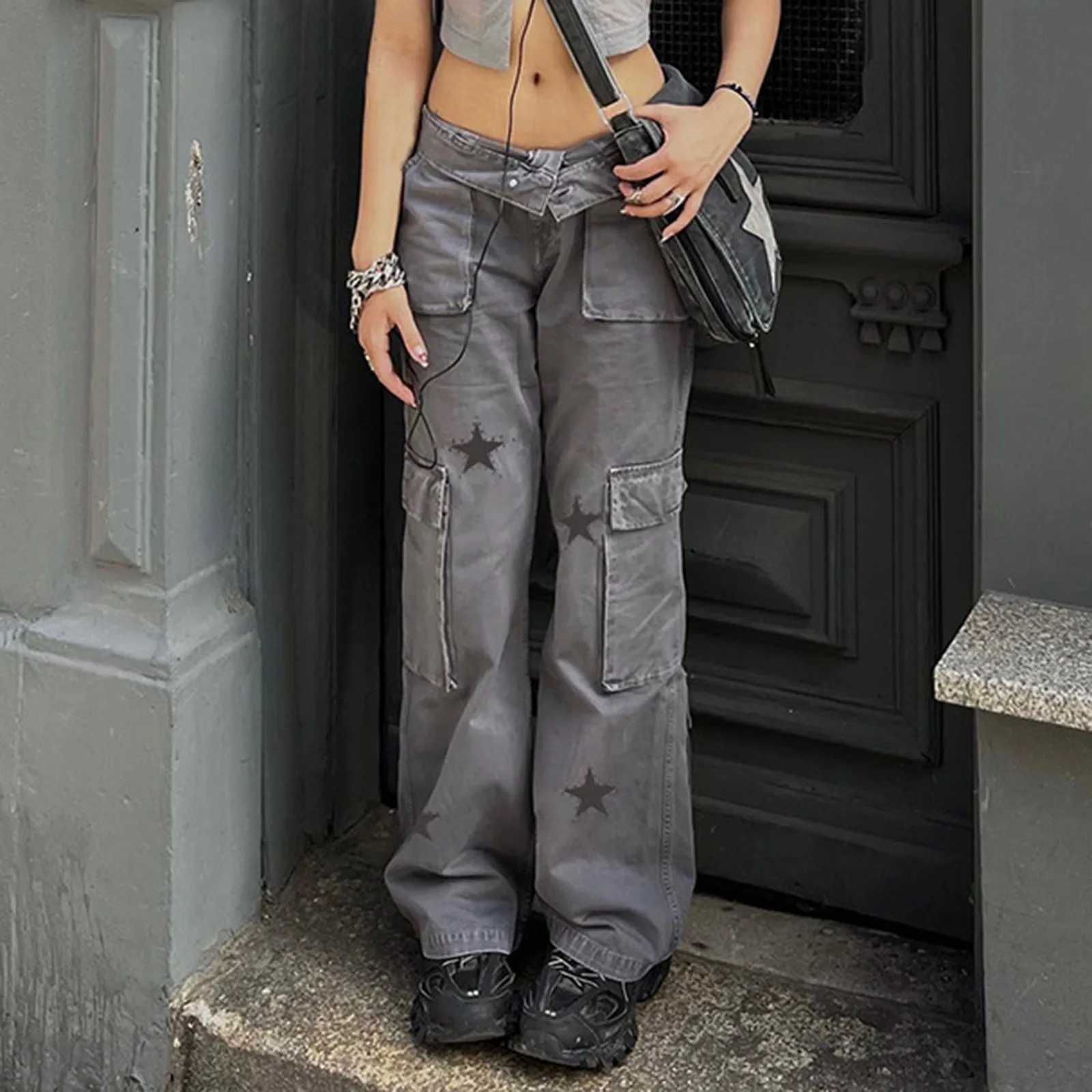 

Retro Y2k Cargo Jeans Low Waist Vintage Wide Leg Denim Pants Streetwear Harajuku Pocket Trousers Women