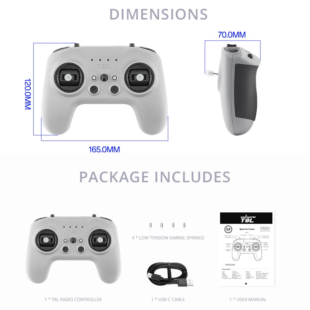 NEW RadioMaster T8L Radio FCC / LBT 2.4G ELRS 10CH Transmitter X5 Hall Gimbal Adjustable Power 10-100mW Wi-Fi Remote Controller thumbnail 2