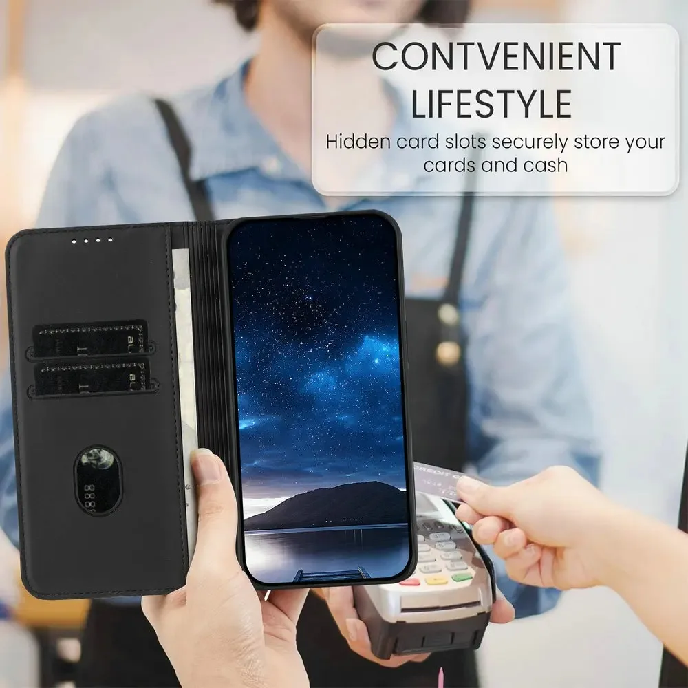 Leather Texture Wallet Case with Magnetic Flip Cover in Elegant Design