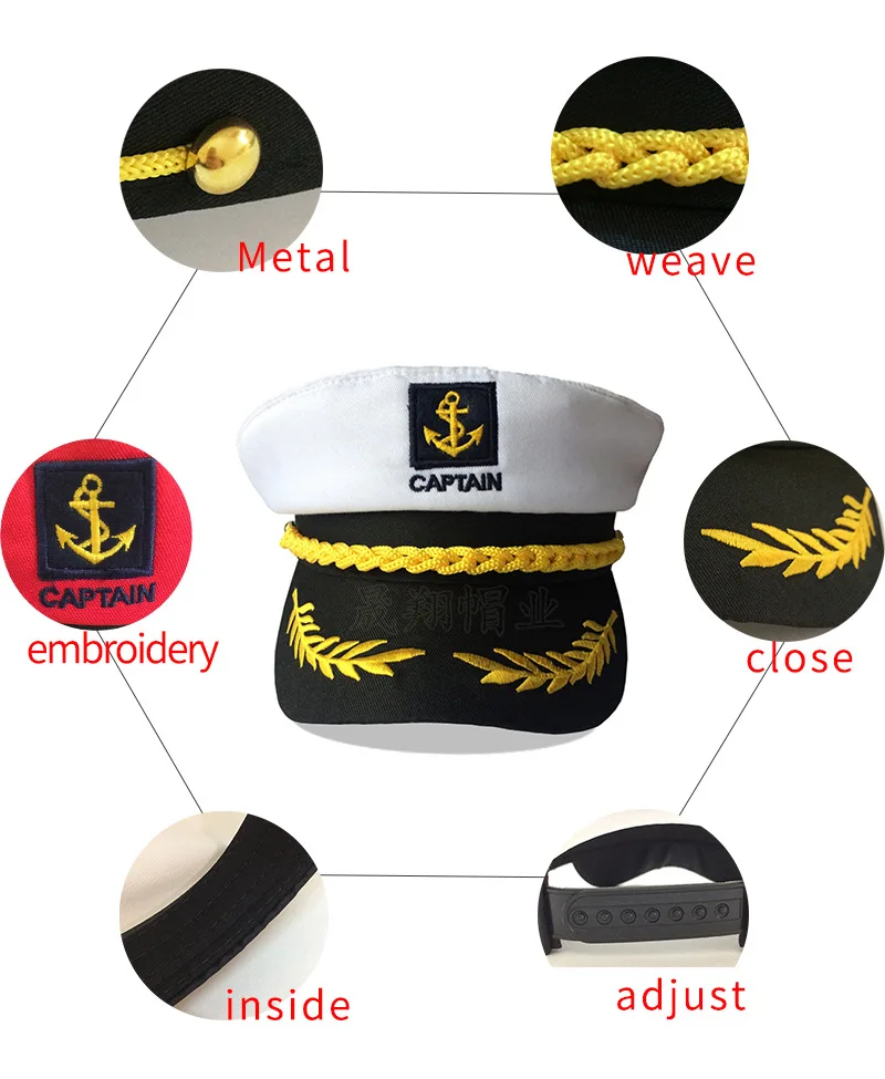 Unisex Boat Ship Sailor Captain Navy Marine Admiral Hat Adjustable Men Women Costume Party Fancy Dress Accessories sailor hat