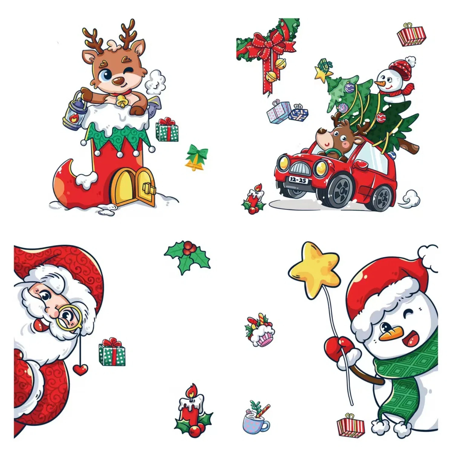 Christmas Window Clings Electrostatic Sticker Decorate Home Kids Room Wall Mirror Sticker Window Glass Door Theme Party Ornament