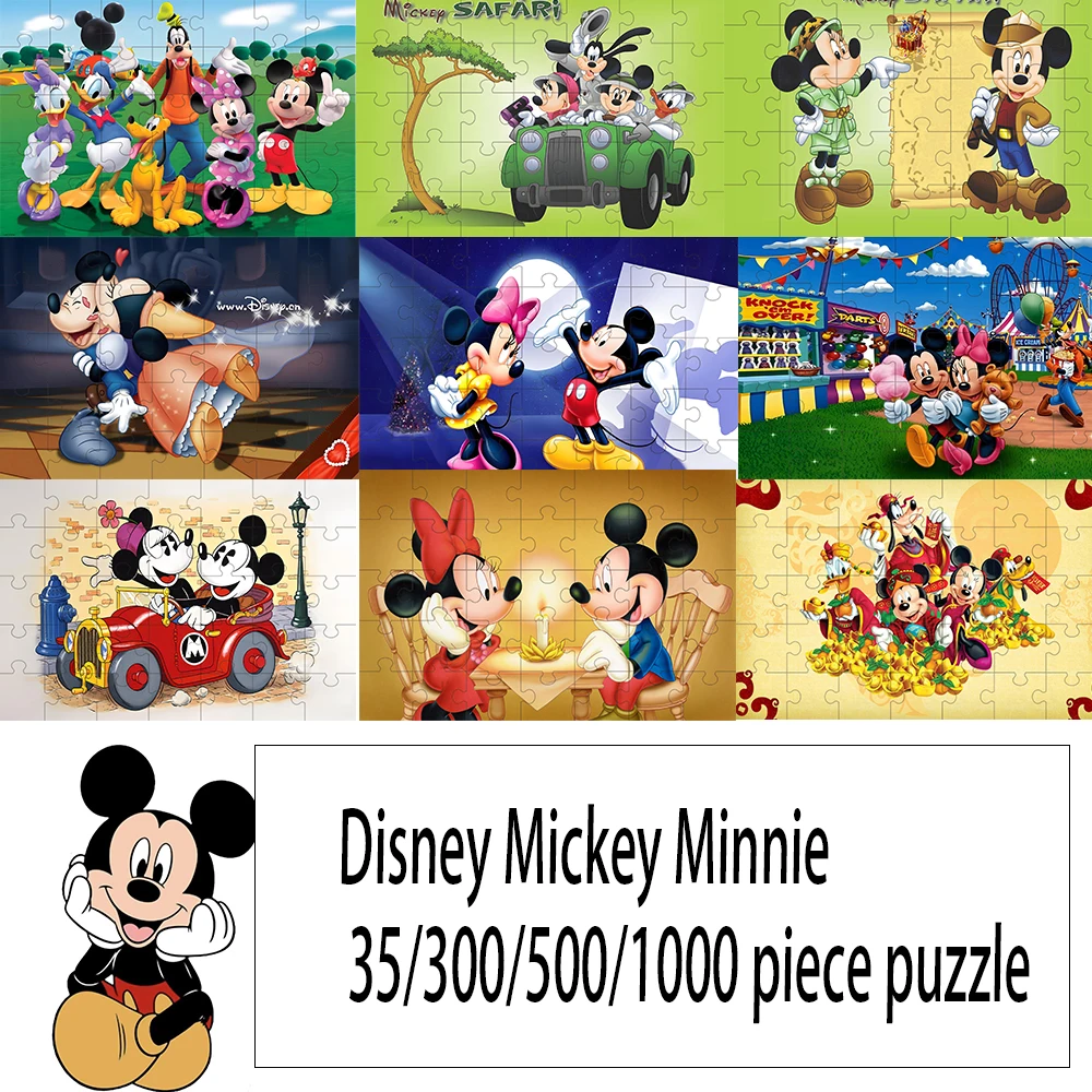 jigsaw puzzle Disney Mickey Minnie108/200/300/500/1000 pieces wooden onePiece Puzzles for Adults childrenEducational Toys Gifts
