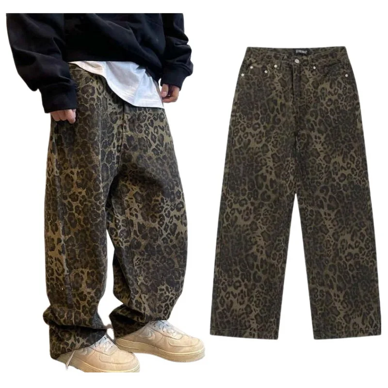 

Men Leopard Print Pants Street Styles Baggy Pants Street Dance Trousers Skateboard Cross-pants