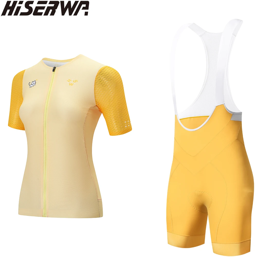 

HISERWA Summer Women Cycling Set Breathable Dry Three Colors Bicycle Bib Shorts&Bick Jersey MTB Bicycle Cycling Clothing Set