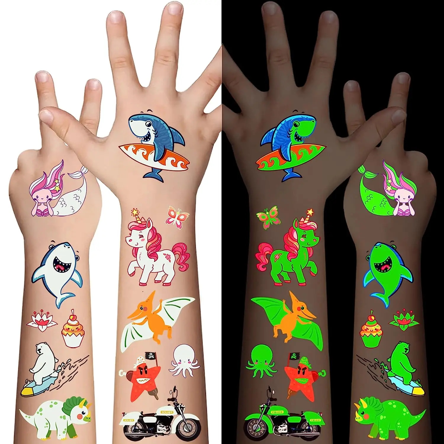 

5 sheets Luminous Temporary Tattoos For Kids,Mixed Styles Glow In The Dark Tattoos for Boys and Girls