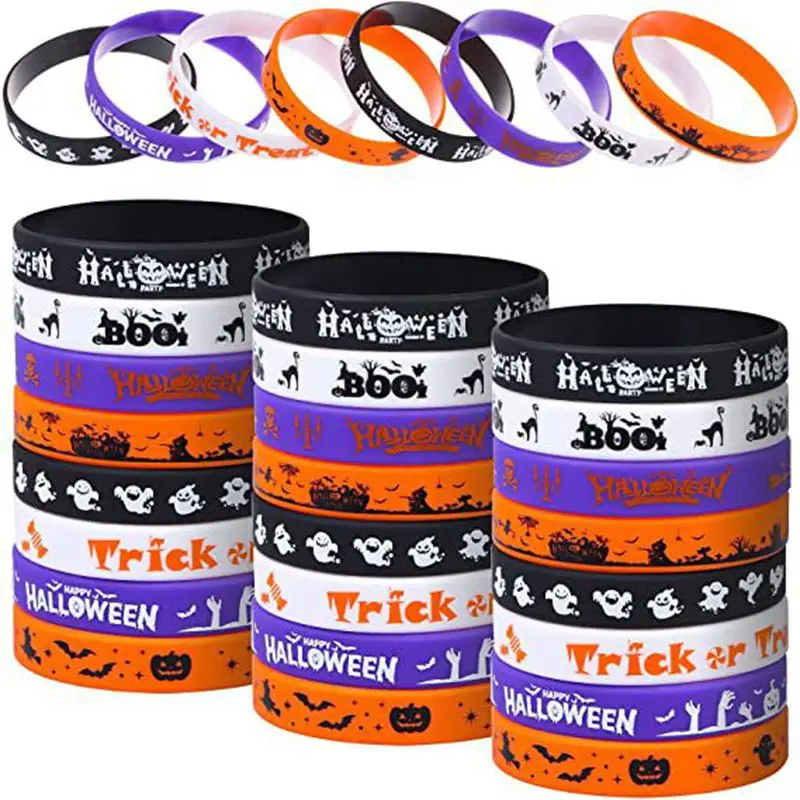 24x Halloween Armbänder - Coole Gummi-Armbänder Für Halloween-Partys