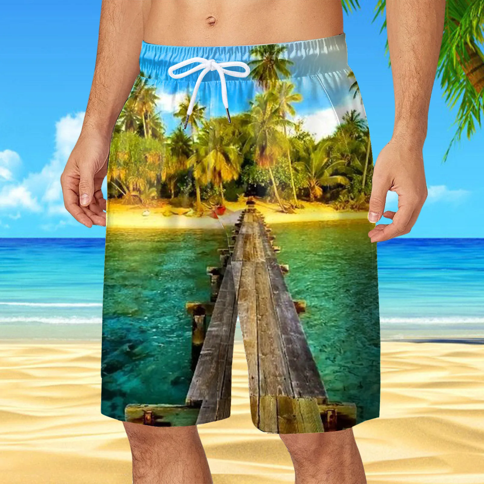 

Mens Summer Digital 3D Printed Shorts Elasticated Waisted Beach Pants Slim Fit Shorts