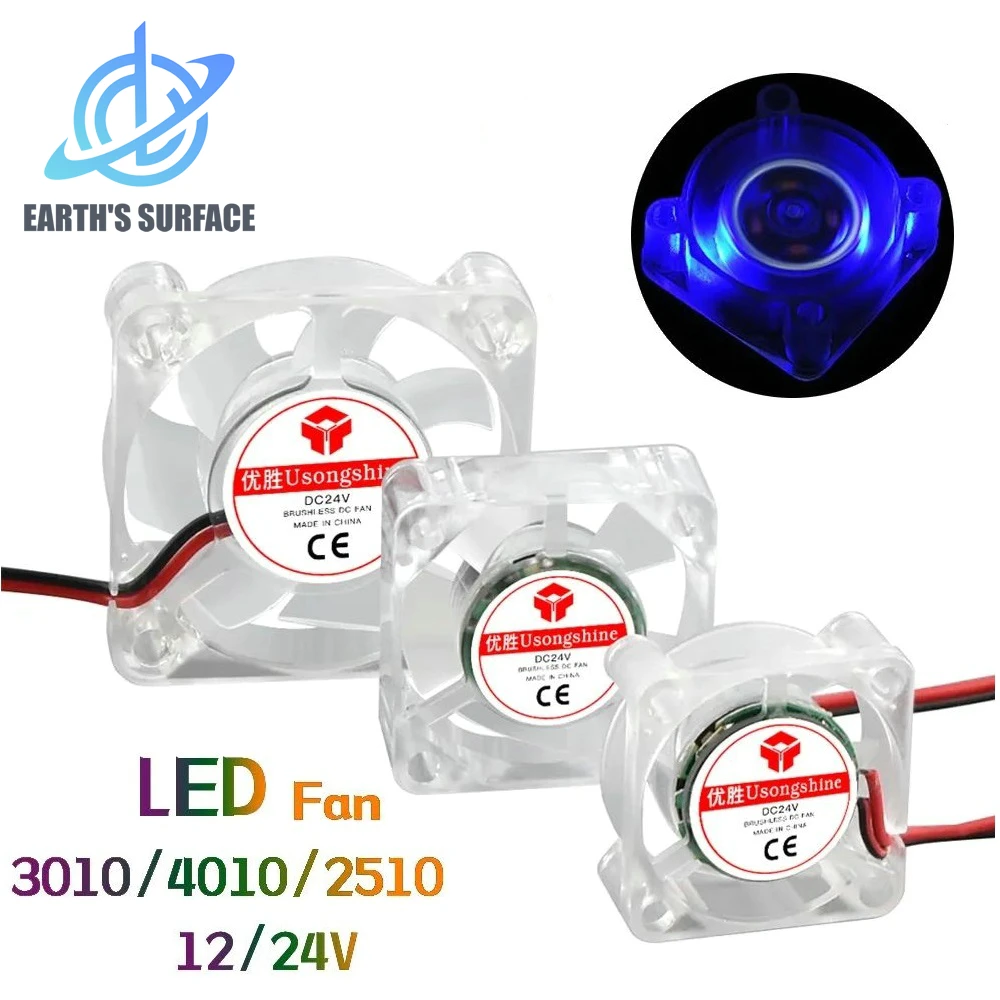 

DB-3D Printer Parts 12v/24v Cooling Turbo Fan 2510 3010 4010 LED Hydraulic Bearing fan Blue Light Luminous For Hotend Parts