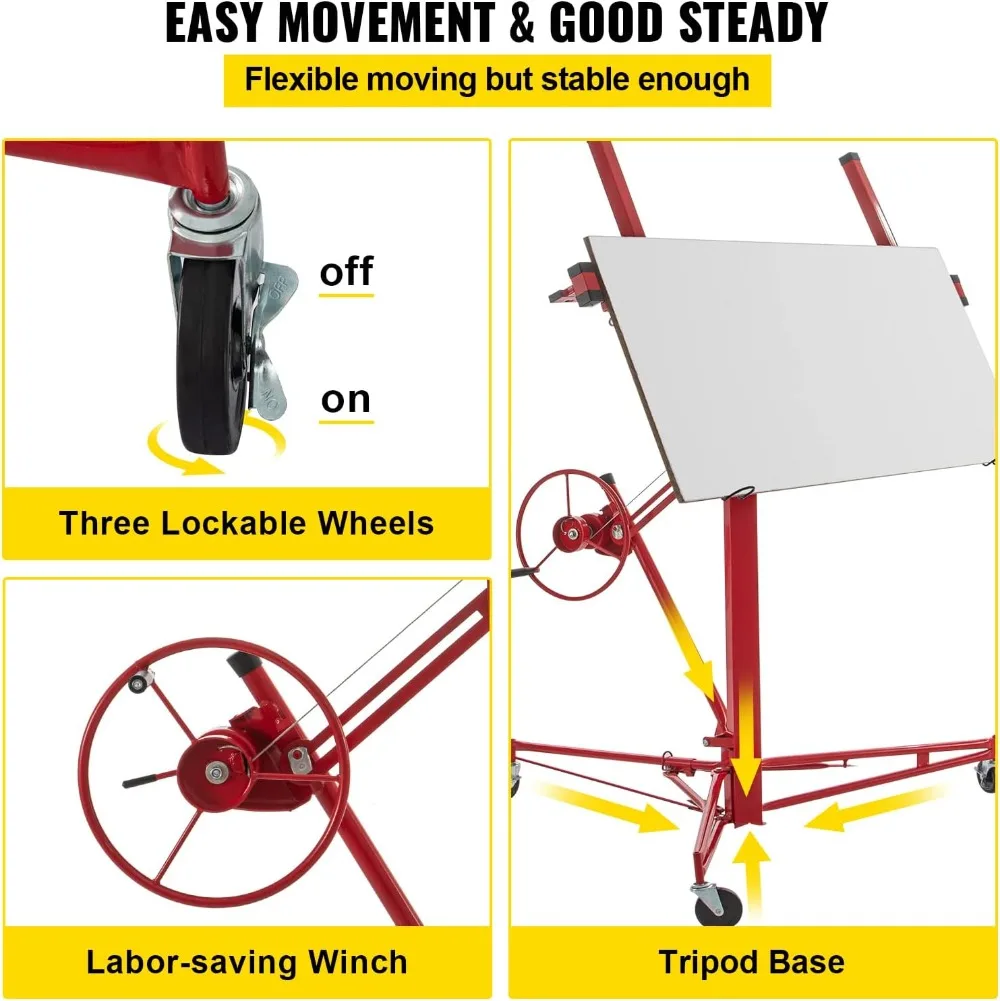 Drywall Rolling Lifter Panel, Sheetrock Lift Drywall Lift, Weight Capacity Panel Hoist Jack Tool