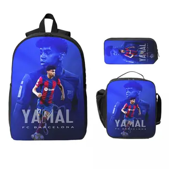 3Pcs Lamine Y-Yamal Theme Backpack Set for Kids Football Star Pen Bags Bookbag Sets with Lunch Box For School Students Daypack 1