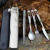 Portable Outdoor Dinnerware Sets Ultralight Travelling Knife Fork Spoon Chopstick Titanium Tableware Flatware Set Camping 1