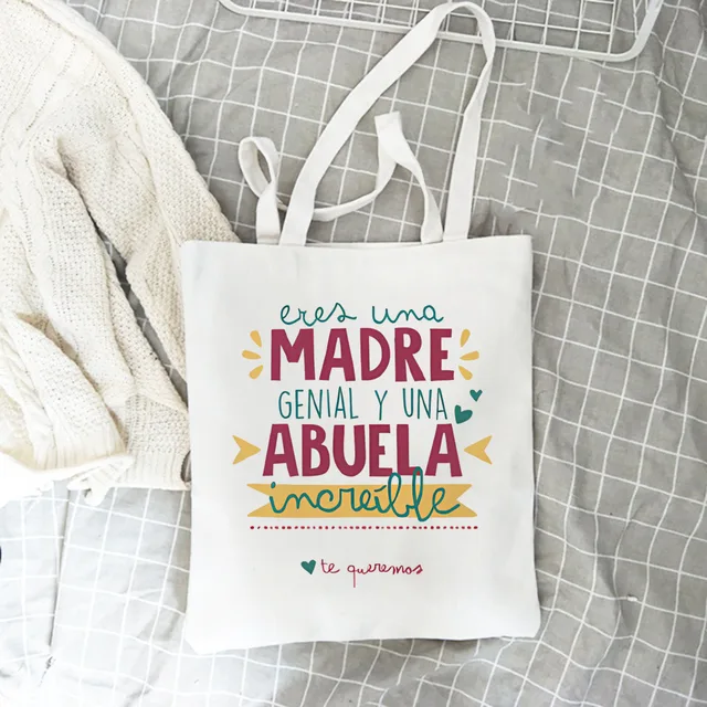 Abuela Letter Print Canvas Tote Bag