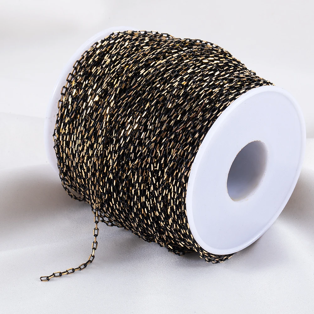 Elegant Slim Frame Copper Chain with Enamel Black Links