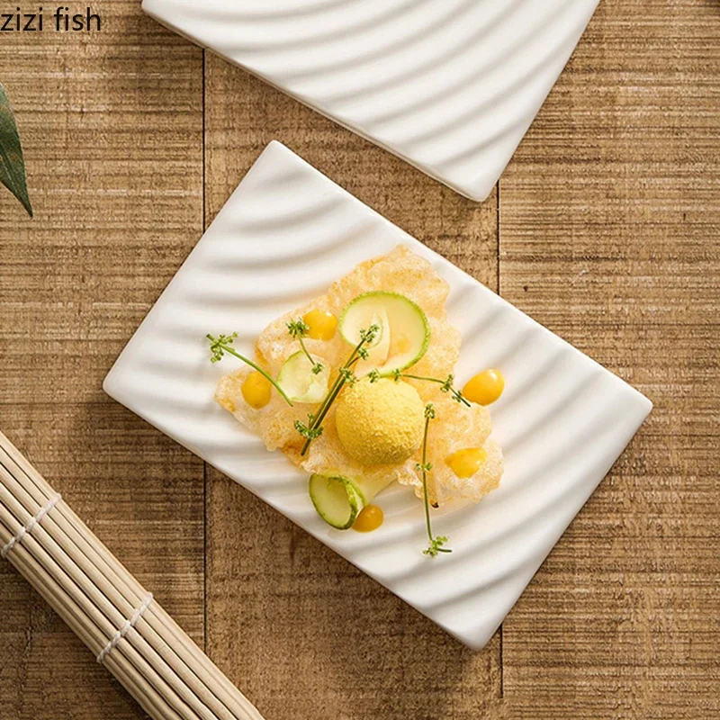 White Double-layer Ceramic Dinner Plate Irregular Texture Dessert Plate Dim Sum Sushi Dish Restaurant Specialty Tableware