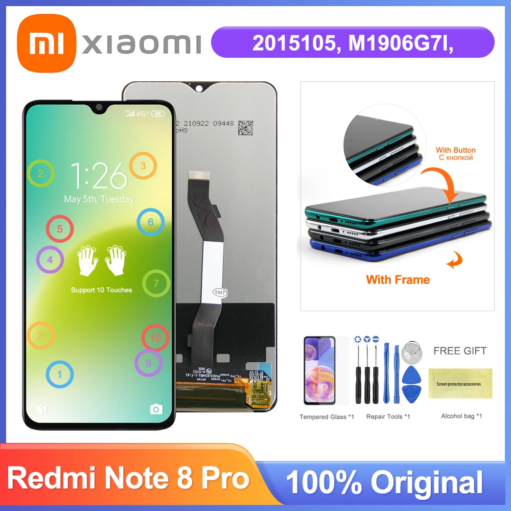 LCD Display Screen + Frame Replacement For Xiaomi Redmi Note 8 PRO – Full Assembly, 3-Month Warranty