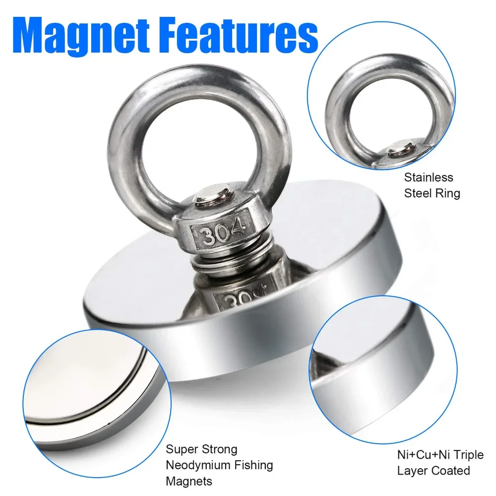 Super silným neodym rybaření magnetem hák N52 těžký celní poplatek řídký země magnetem s zapuštěný díra eyebolt 16-90mm salvage magnetem