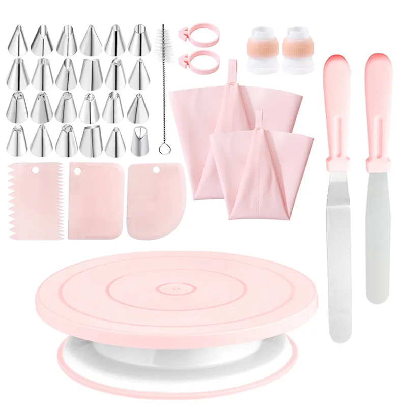 37PCS SET Rotating Cake Turntable Upgraded Revolving Cake Stand Cake Decorating Kit Bake Pastry Turntable Kit For Kitchen