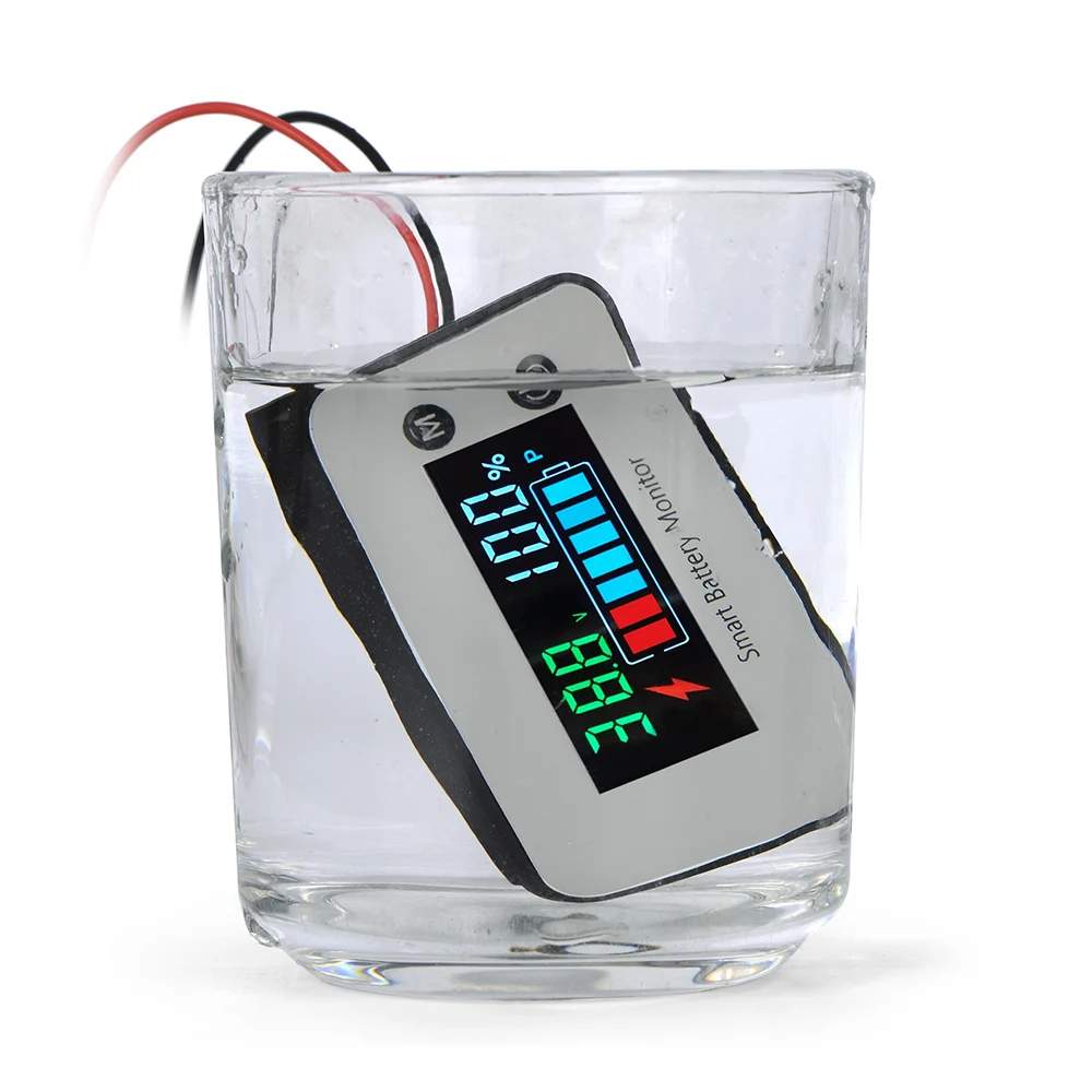 Universal Battery Capacity Monitor with Power Percentage & Temperature Indicator Gauge