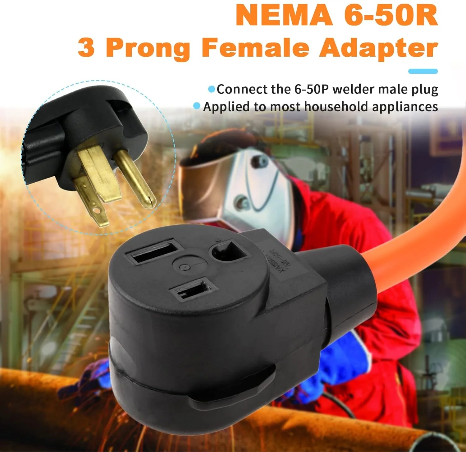 NEMA L6-30P 발전기 남성용 커넥터에서 6-50R 용접기 여성용 커넥터로 전환 어댑터 코드 1.5FT 건조기 EV 충전기 전원 연결 30에서 50암페어