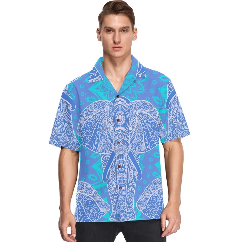 thumbnail image 1 of Camisas hawaianas para hombre, de manga corta, con estampado 3D de animales, camisa de playa Aloha, camisas informales de verano de gran tamaño con botones, 1 of 5