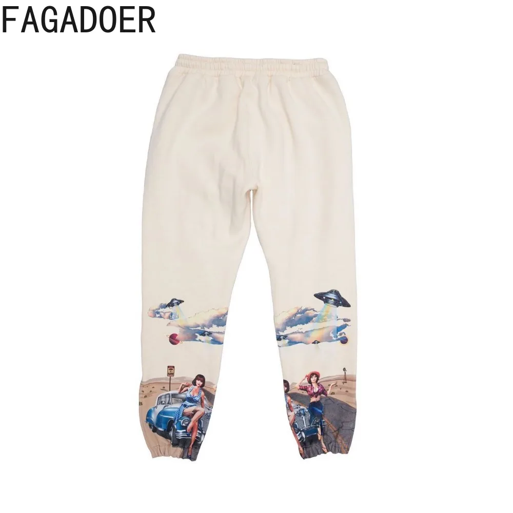 FAGADOER Retro Streetwear Y2k Sweatpants for Women 2023 Graphic Print Drawstring Pockets Baggy Sport Pants Khaki Casual Trousers