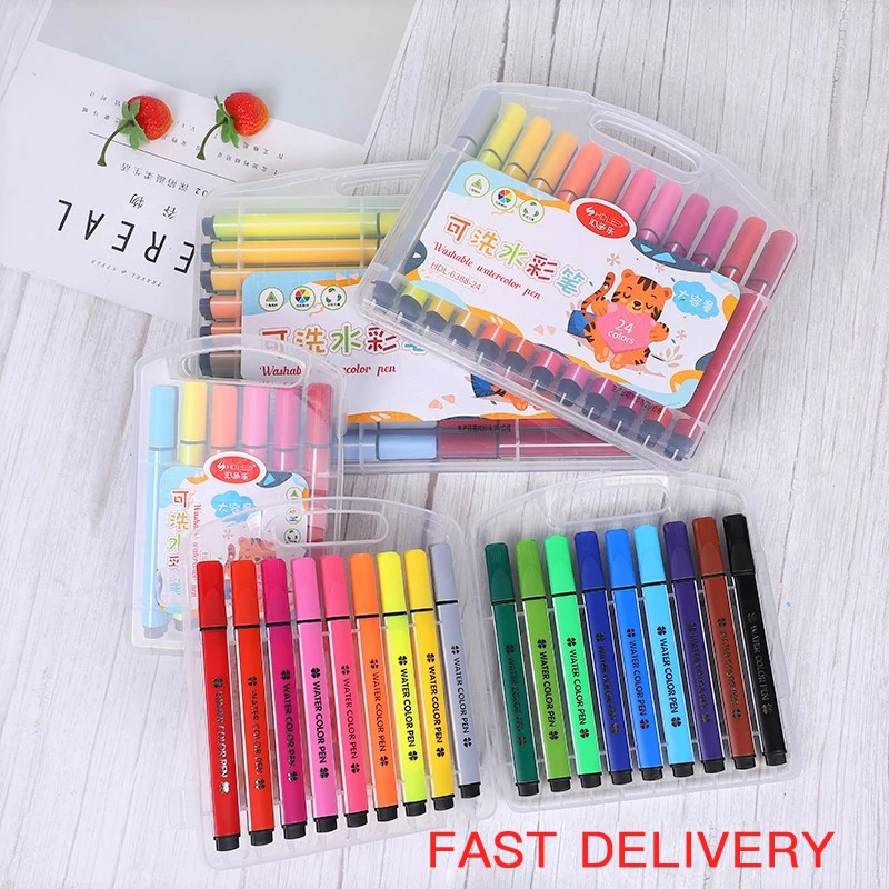

CHEN LIN 12/18/24/36/48 Color Marker Painting Pen Non-toxic Watercolor Pen Set Washable Children Cute Drawing Pens Art Supplies
