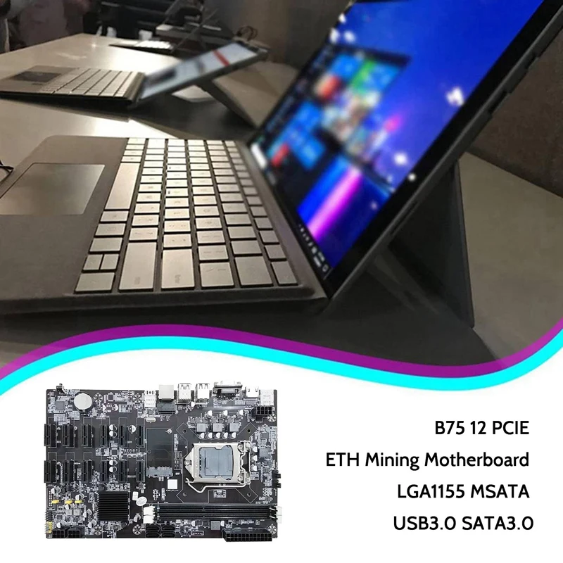 B75 12 PCIE ETH Mining Motherboard+G1620 CPU+SATA Cable+Switch Cable LGA1155 MSATA DDR3 B75 BTC Miner Motherboard best budget pc motherboard