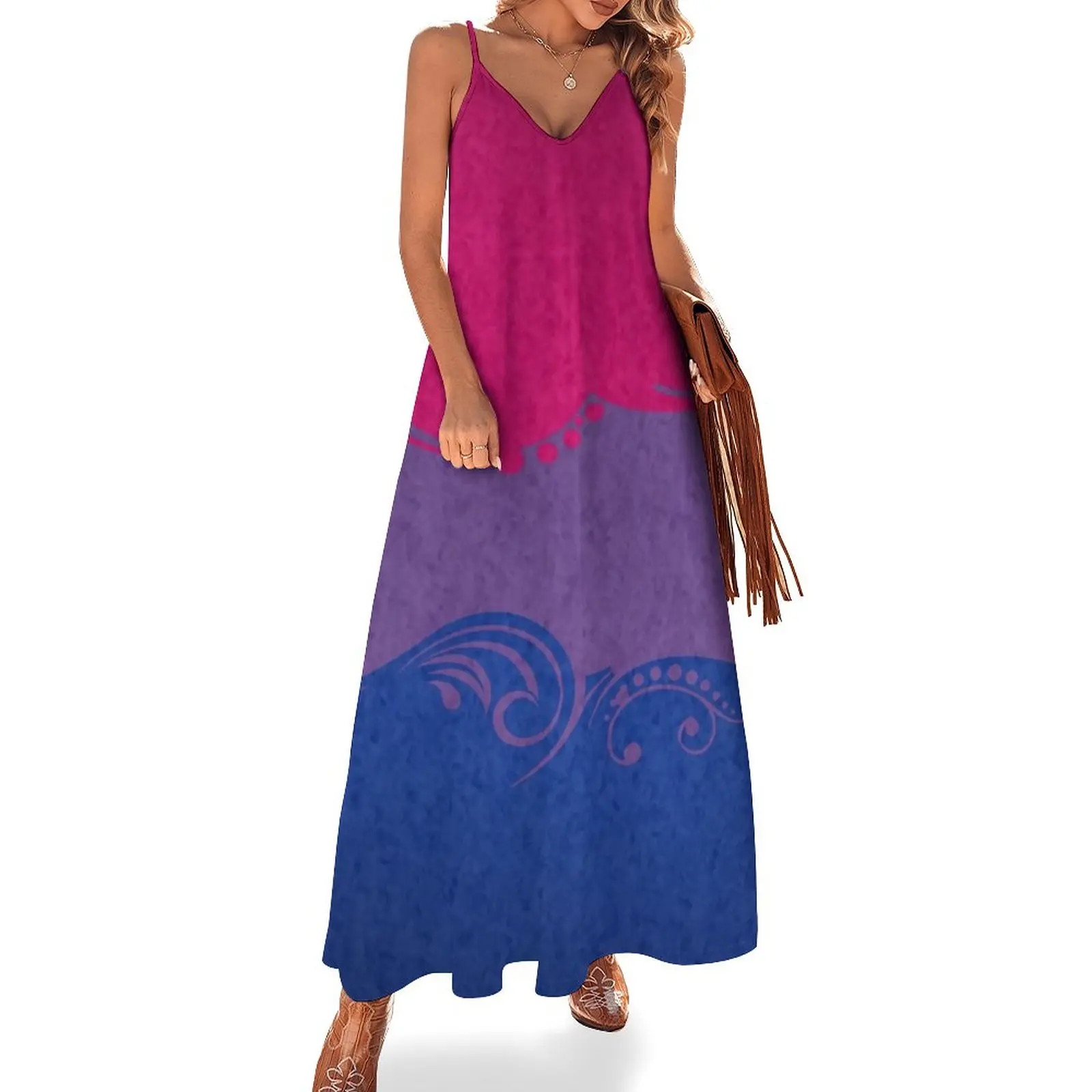 

Fancy Swooped and Swirled Bisexual Pride Flag Background Sleeveless Dress clothing women summer 2023 Women's dress