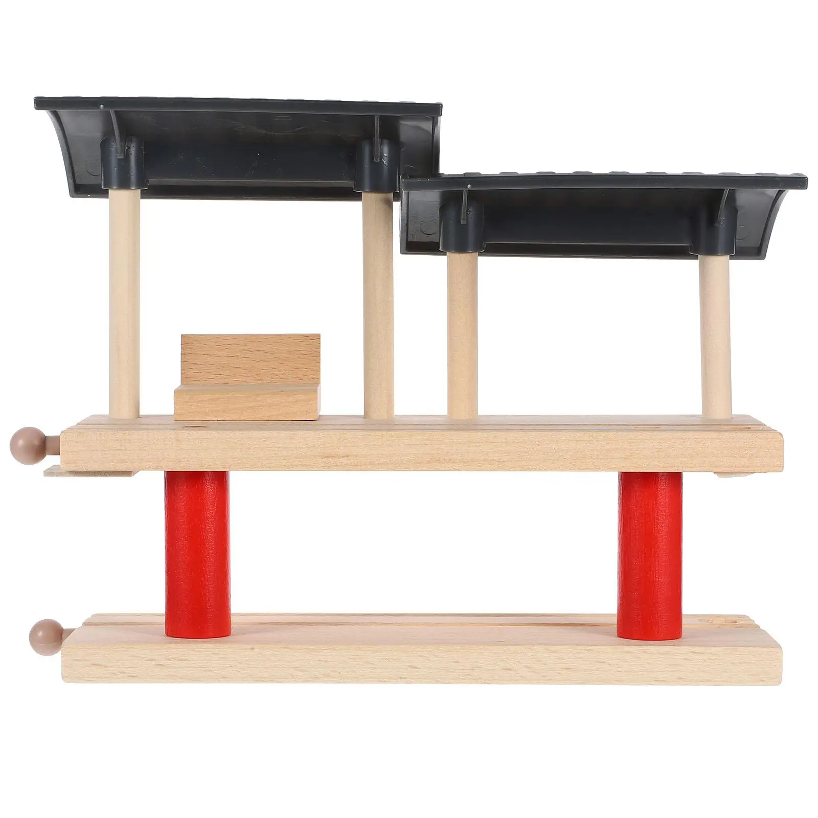 Train Track Accessories Railway Station Platform Toy Children Funny Kids Toys Pretend Model Wood DIY Double Layer Simulation