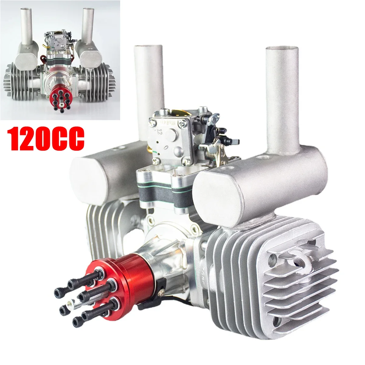 

RCGF 120cc T Twin Cylinder Gasoline Engine Metal Two Stroke Engine Suitable for Aviation RC Aircraft Model Experimental Toy