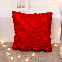 40*40CM  Fancy Wedding Gift Cushion Cover Hugging Pillow Cover 3D Rose Flower Hotel Soft Red Cushion Cover 1