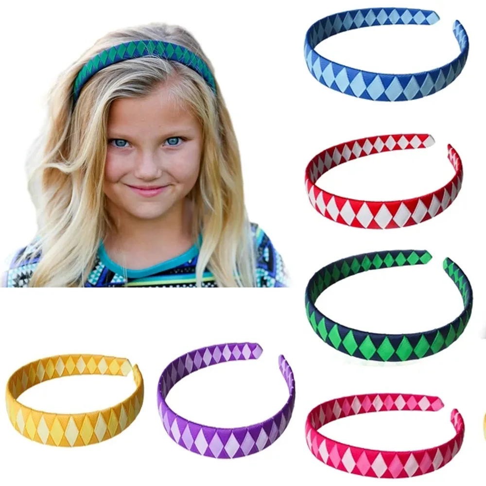 12Pcs/Lot Handmade 1'' Woven Ribbon Headband Gor School Uniform Girl Children's Hairbands Holiday Headbands For Kids