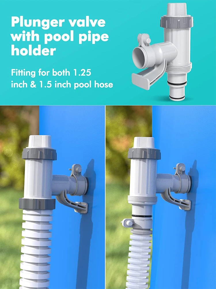 Pool Hose Adapter, Swimming Pool Replacement Parts Pool Hose Bracket and Plunger Valve for Above Ground Swimming Pool
