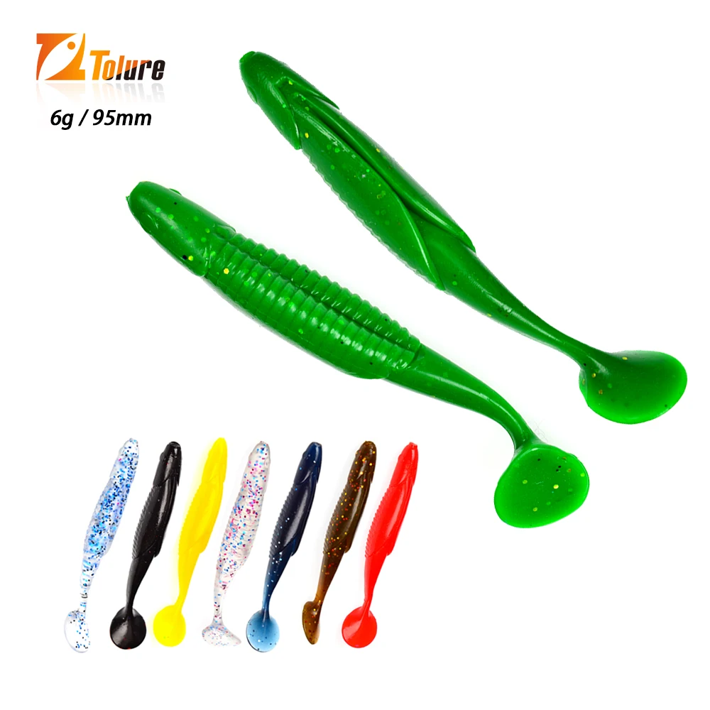 TOLU T-Tail Soft Fishing Lure Silicone Bait 8 Colors 95mm 6g 10Pcs/Pack  Wobblers Leurre Souple Swimbait Pesca Fishing Tackle