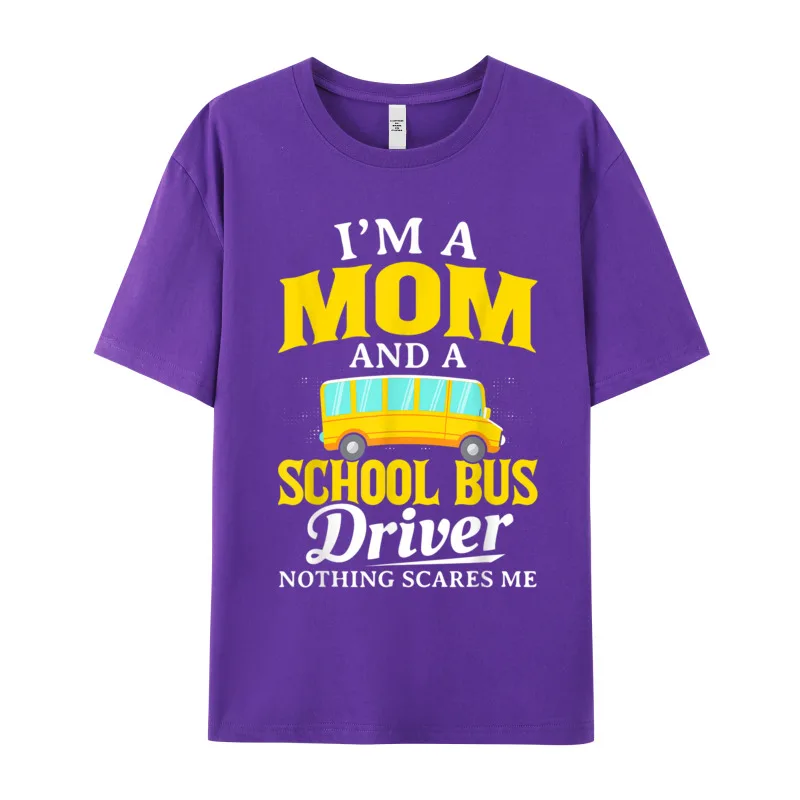 I am Mom School Bus Graphic Labor Day Cotton Round Collar Male Tees Casual Tee-Shirt Family Short Sleeve T Shirts I am Mom School Bus Driver Funny Womens Bus Driver Gift T-Shirt__19471 purple