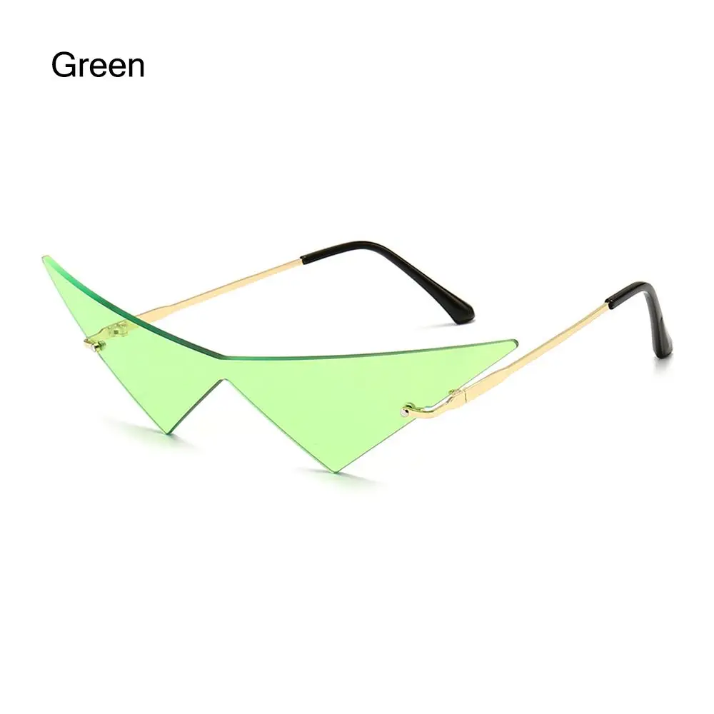 Armear Cat Eye Triangle Rimless Tinted Sunglasses | Unisex Green Colored Glasses, UV400 Protection