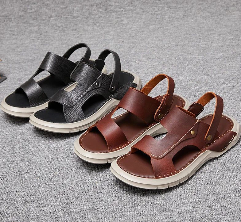 

2023 Summer New Men sandals Fashion casual comfortable Two threading methods genuine leather sandals