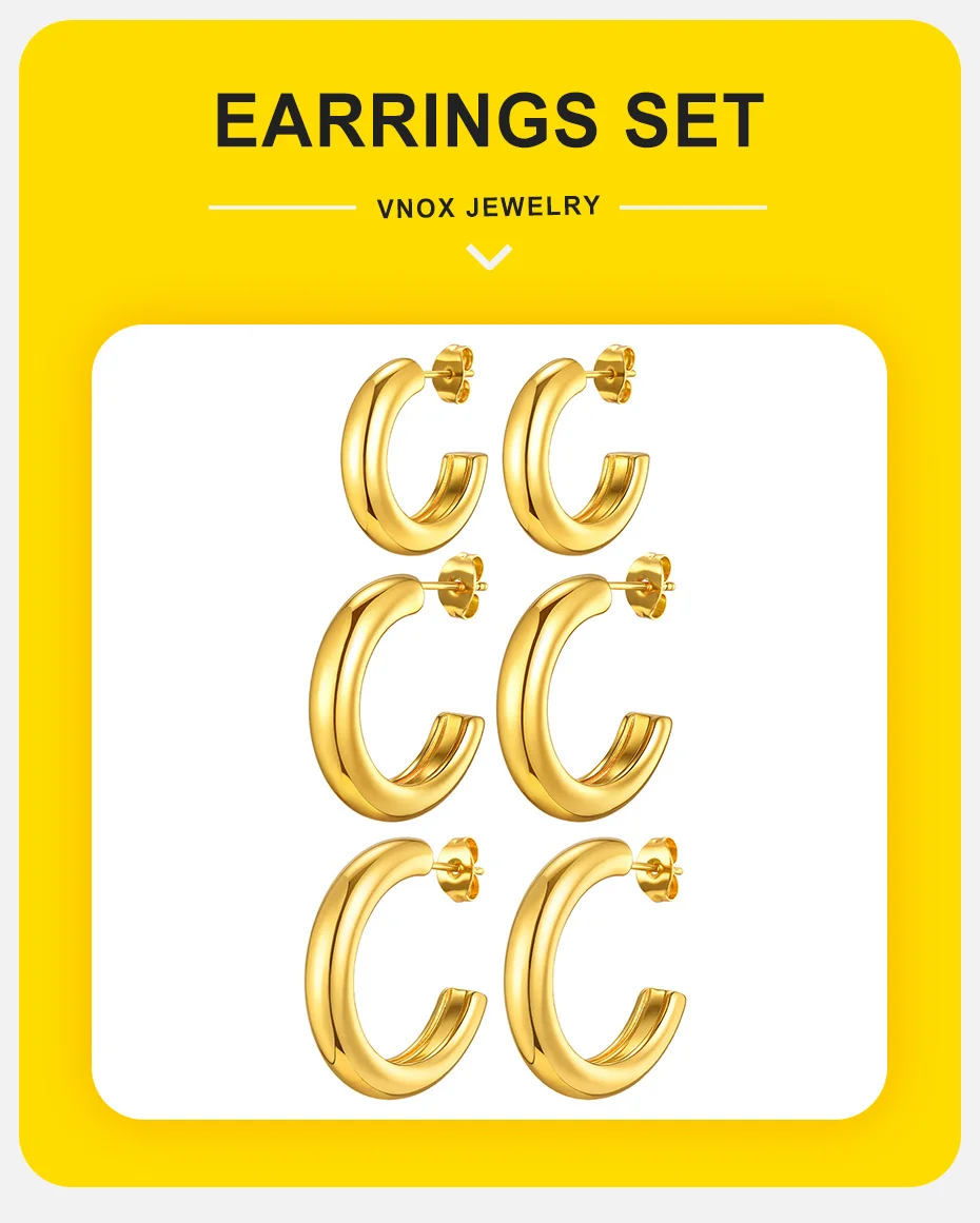 Vnox 6-teiliges C-förmiges Ohrring-Set für Damen und Mädchen, Edelstahl vergoldet, runder Schmuck wasserdicht – Detail 1