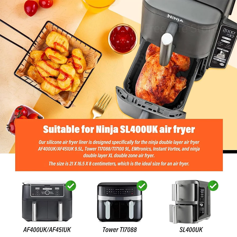 Air Fryer Silicone Liners Reusable For Ninja SL401 Double Stack XL 2-Basket Air Fryer