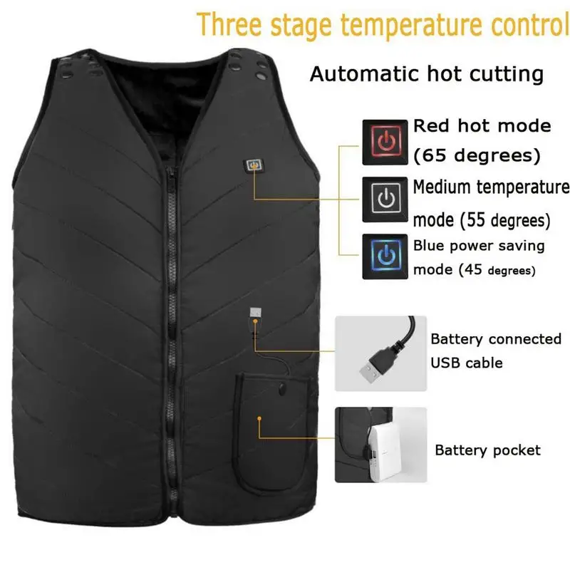 

Heated Gilet Electric Heating Jacket USB Rechargeable Winter Body Warmer Jacket With 3 Adjustable Temperature Washable Unisex