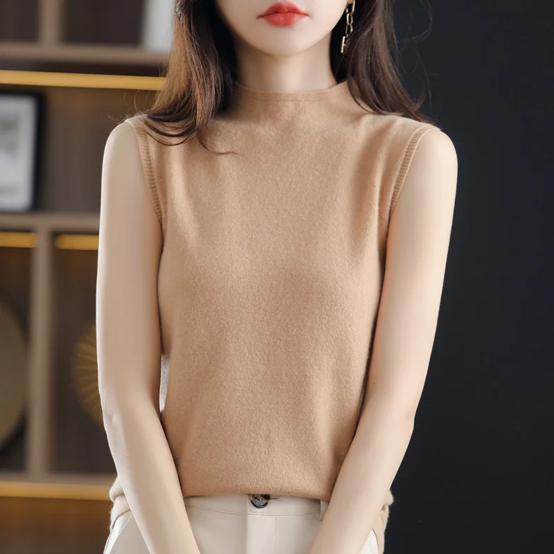 

2024 Summer New Short sleeved T-shirt Women's Pullover Short sleeved Spring and Autumn Half High Neck Knitted Bottom Top
