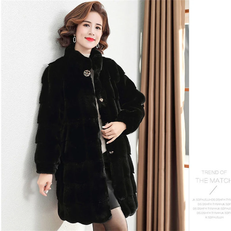 Women New Vintage Faux Leather Mink Fur Coat Plus Size Thickened High Quality Fashion Loose Long overcoat M-5XL