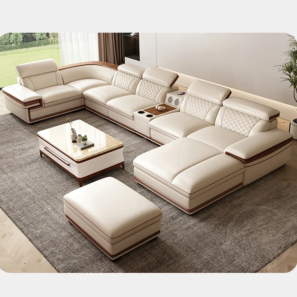 MINGDIBAO Premium Italian Genuine Leather Sofa Set for Living Room