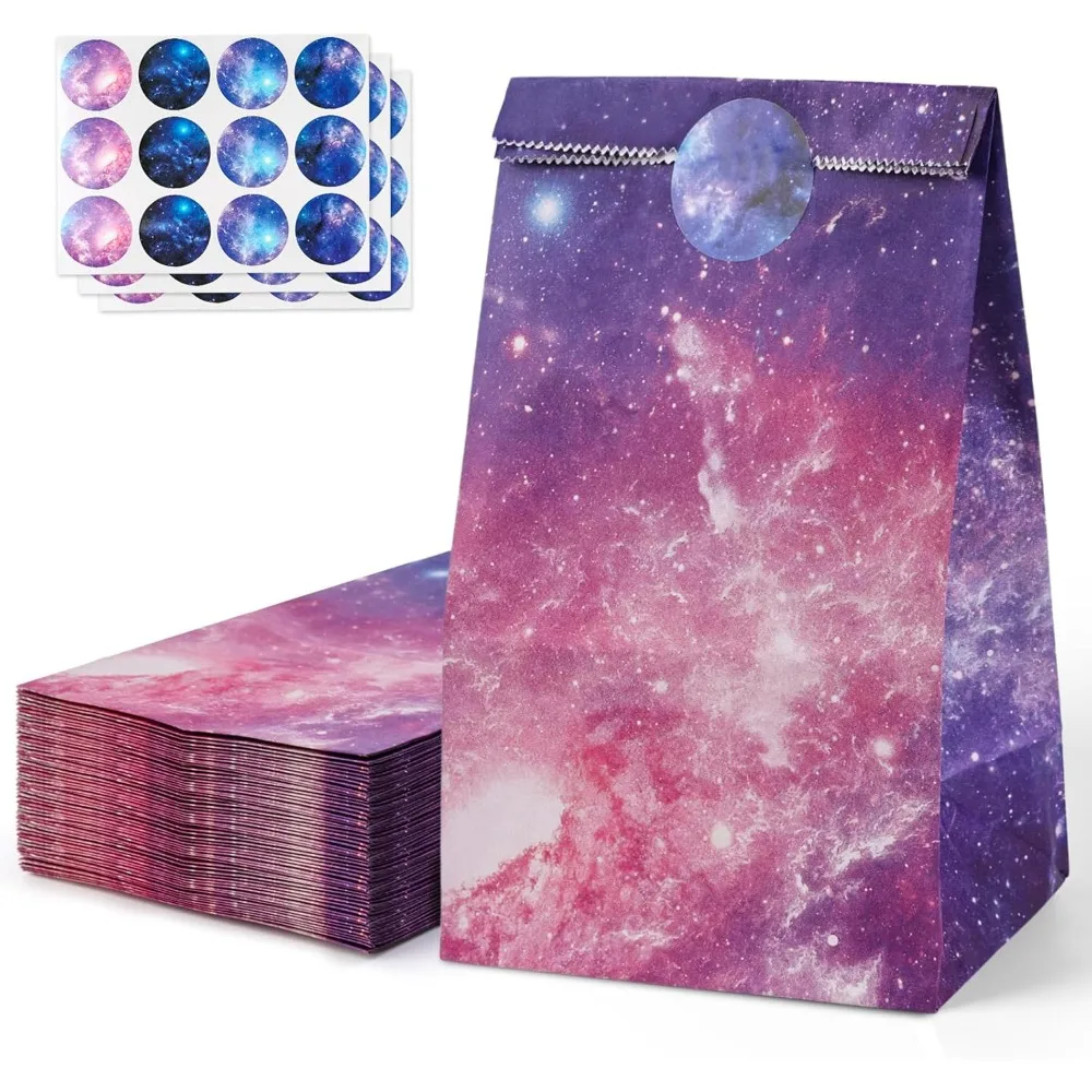 12 Stück Party-Geschenktüten, Space Galaxy Print Süßigkeiten-Papiertüten Weltraum-Geschenktüten mit Aufklebern Taschen Space Galaxy Papiertüten