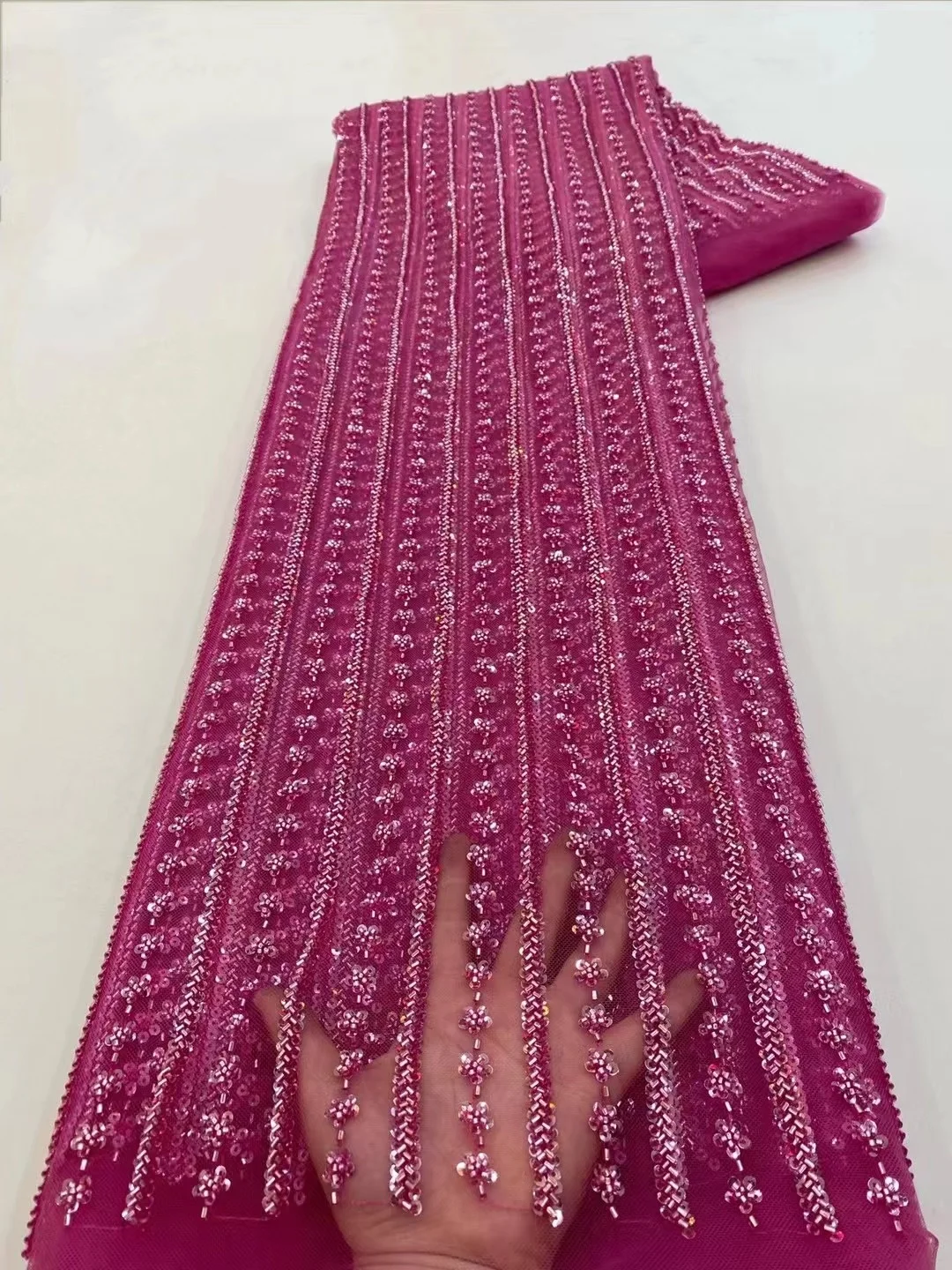 

African Luxury Lace Fabric 2023 Nigeiran Lace Fabric High Quality Wedding Bridal Red Sequins Beaded Lace For Evening Dress