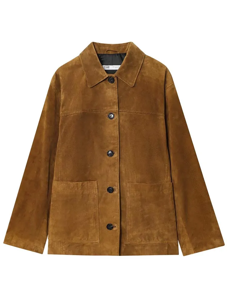 Chic Commute Jacket Women's Single Breasted Leather Coat 2025 Autumn Long Sleeve High Street Casual New Outerwear