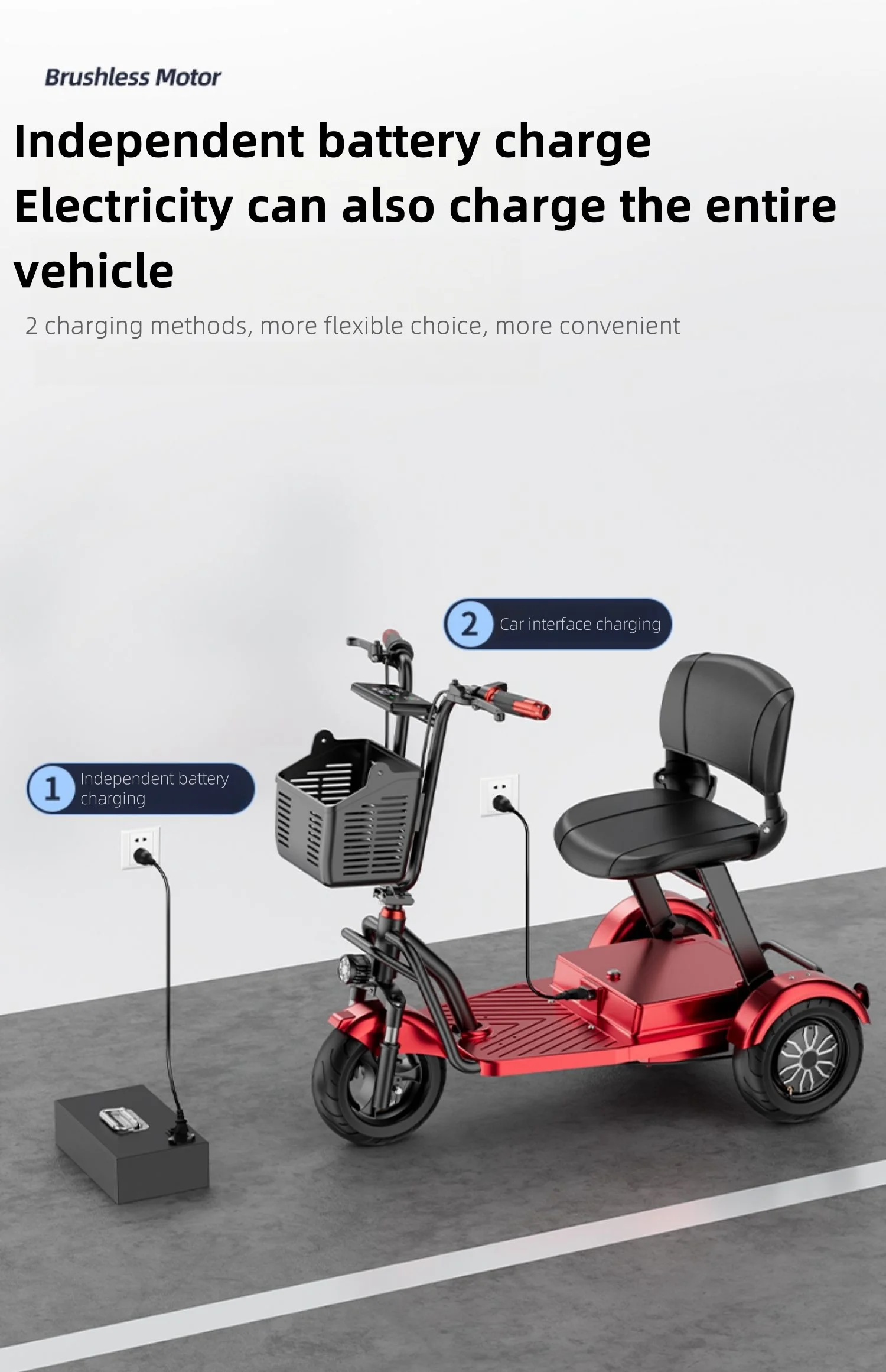Elderly scooter electric tricycle 2000w motor 48v30ah foldable battery car detachable battery adult small electric car household