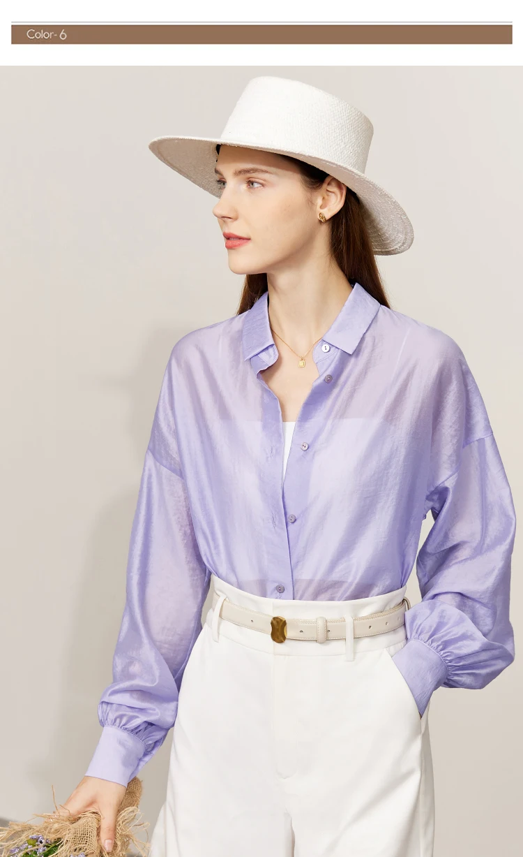AMII Minimalist Blouse for Women 2023 Autumn Lantern Sleeve V-Neck Slightly Transparent Elegant Commuter Clothing Tops 72341030