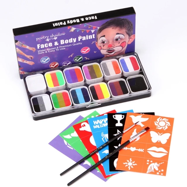Bowitzki Professional Face Painting Kit For Kids Adults 12x10gm Body Paint  Stencil One Stroke Split Cake Rainbow Halloween - Body Paint - AliExpress