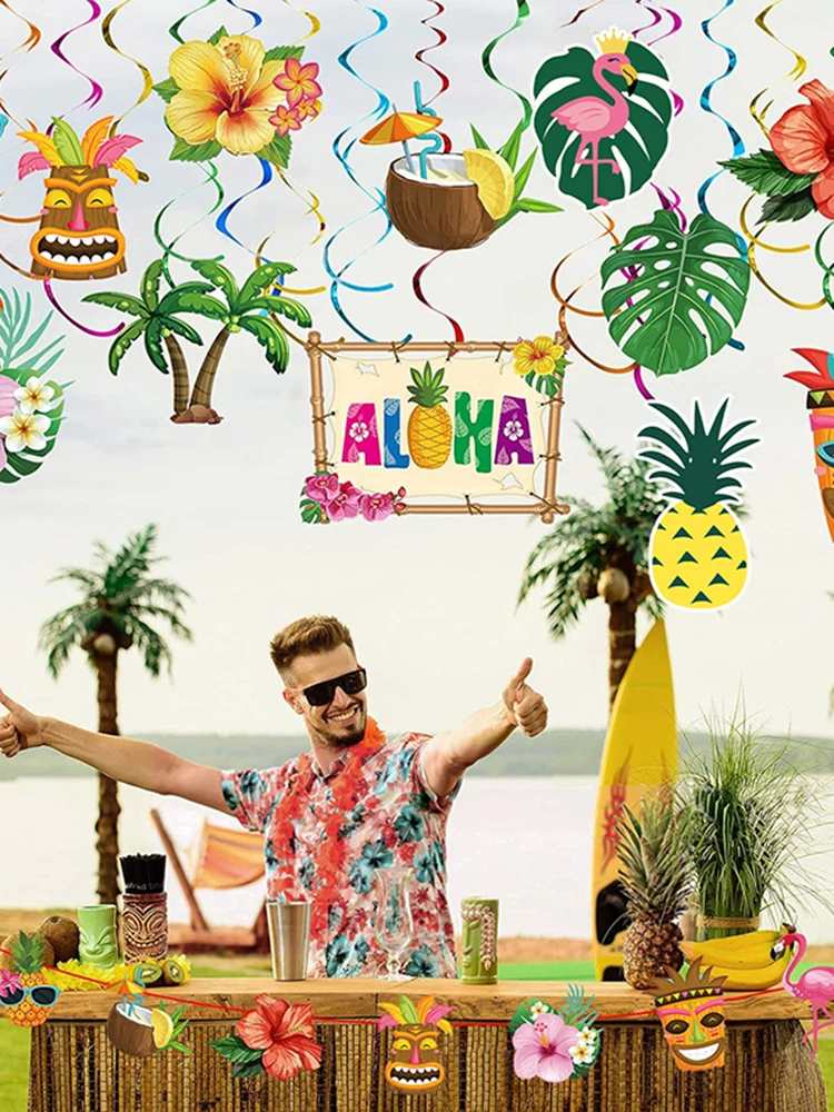 Hawaiianische Aloha-Party, hängende Whirlpool-Dekorationen, tropische Party, Pull-Flagge, Wabenornamente, Sommer, Pool, Strand, Geburtstag, Banne – Detail 4
